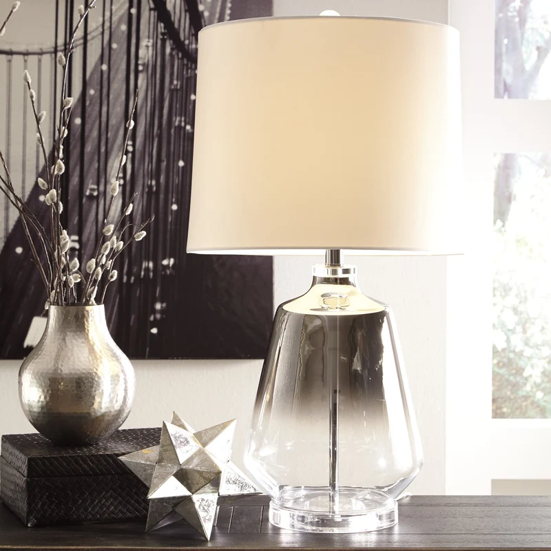Lampe de table en verre et acylique à effet ombré argenté 28 po - Jaslyn