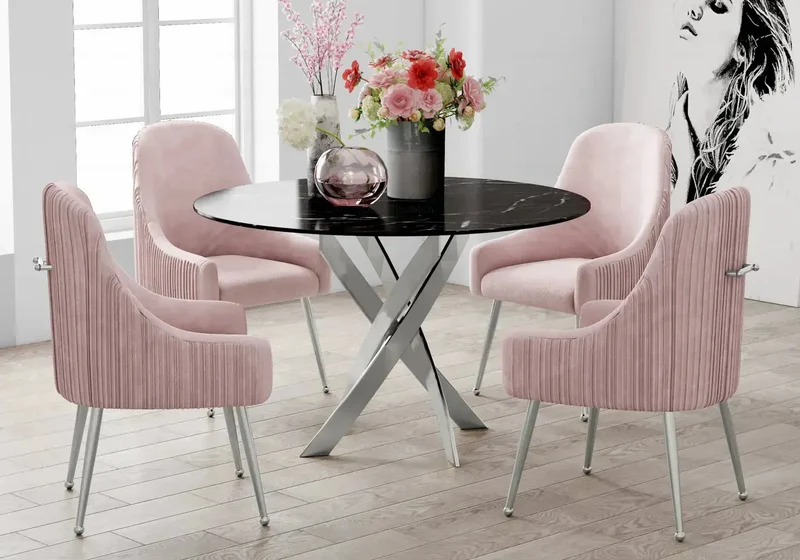 Fauteuil de table velours rose poignée argentée - Opus x2