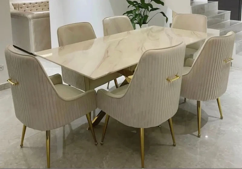 Fauteuil de table velours beige poignée dorée - Opus x2