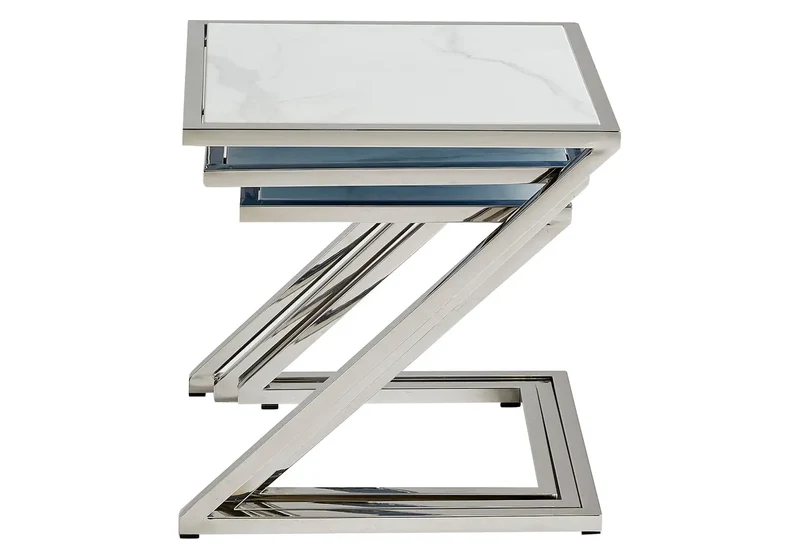 Tables gigognes chrome marbre blanc - Zaki