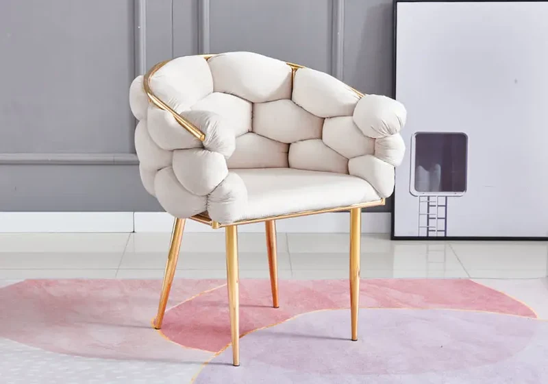 Fauteuil de table velours beige pieds dorés - Cloud x2