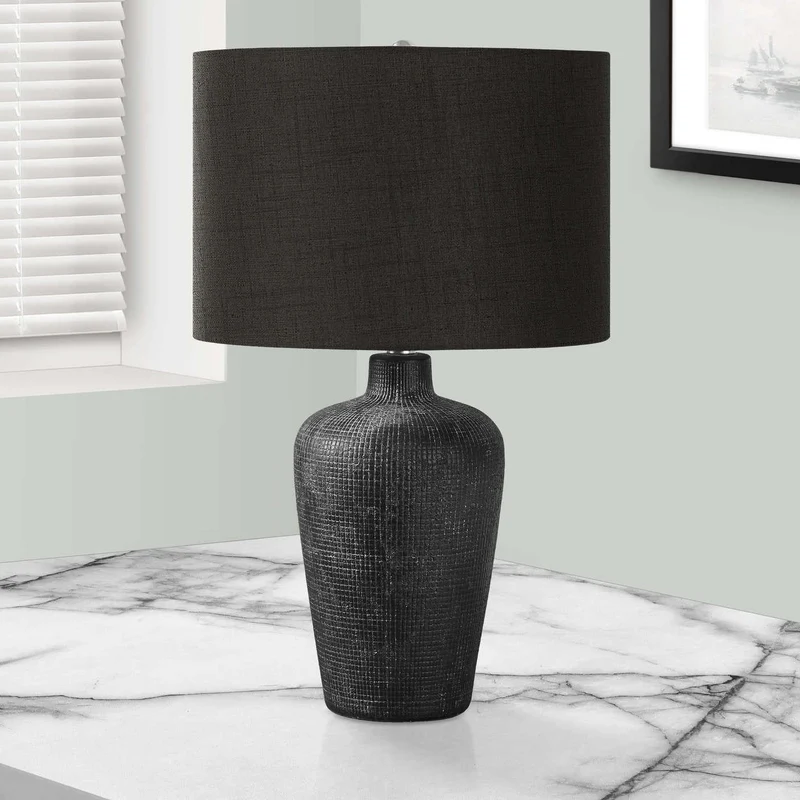 Lampe de table en céramique noire texturée 24 po - I 9621