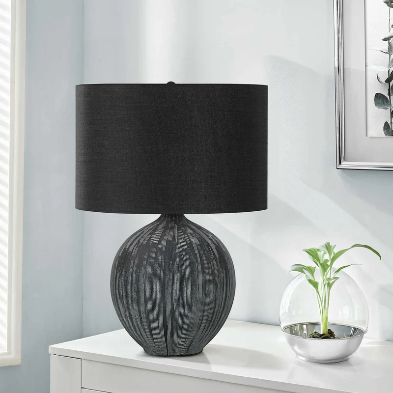 Lampe de table en céramique noire texturée 23 po - I 9618