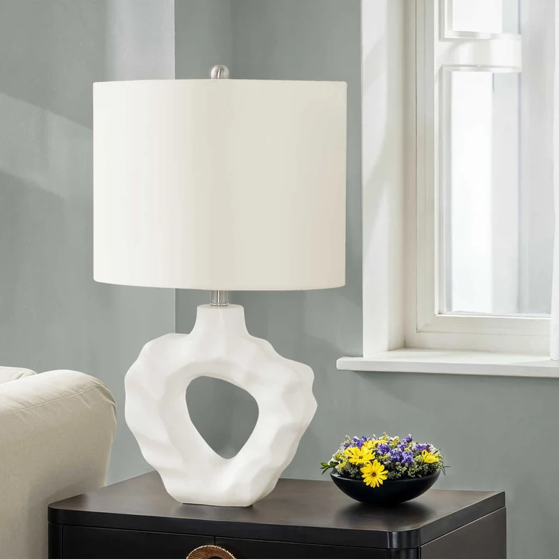 Lampe de table en résine crème ondulée 25 po - I 9727