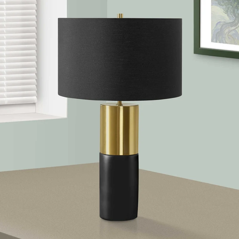 Lampe de table en béton noir et accents de métal doré 25 po - I 9629