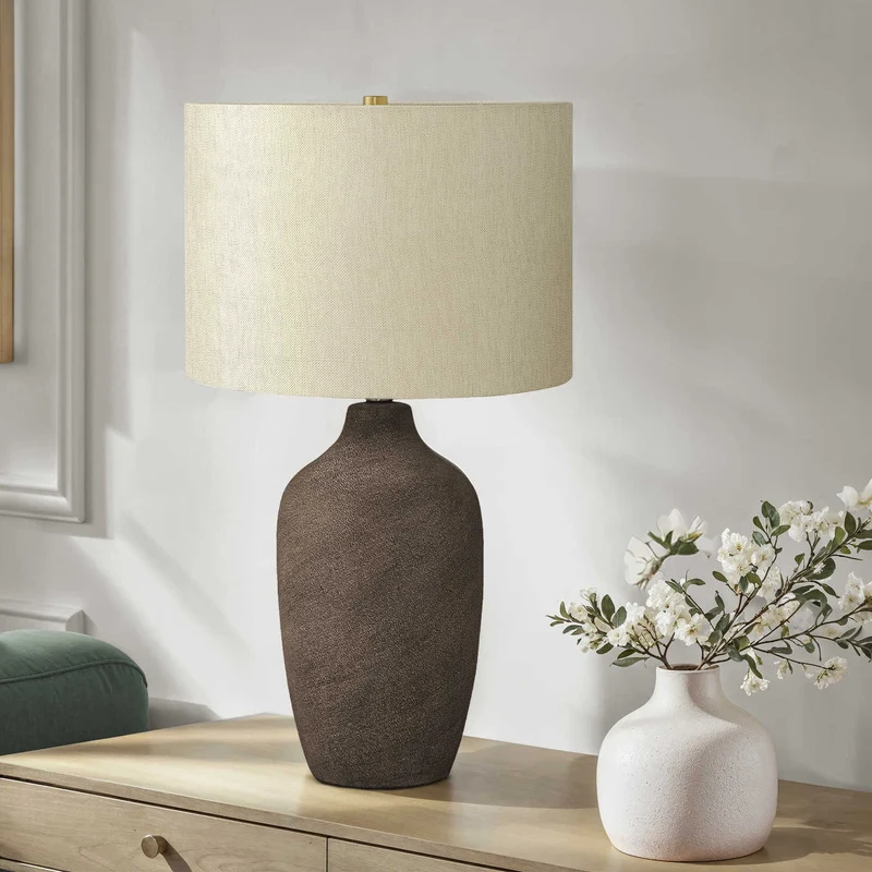 Lampe de table en céramique grise texturée 27 po - I 9709