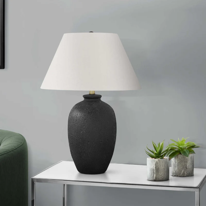 Lampe de table en céramique noire texturée 24 po - I 9721