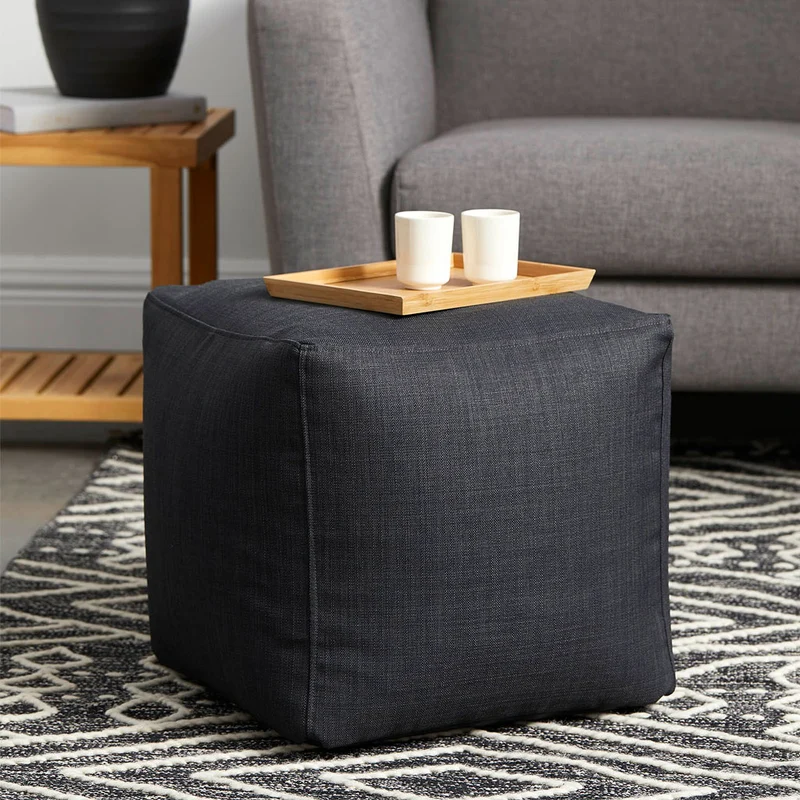 Pouf cubique Lina en tissu gris foncé