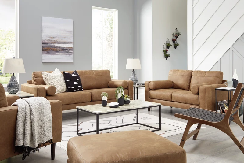 Ottoman aspect cuir brun caramel - Telora
