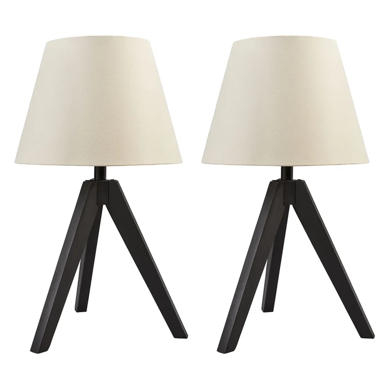 Ensemble de 2 lampes de table trépied en bois noir 24 po. - Laifland