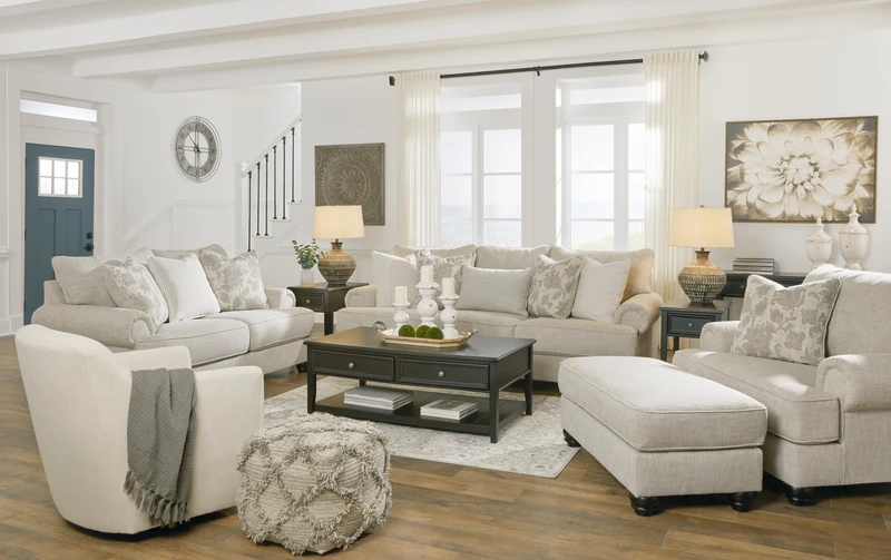 Ottoman en tissu beige pâle - Asanti