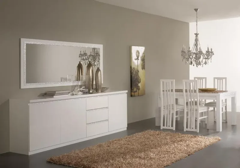 Salle à manger laqué blanc led ROMA Crome