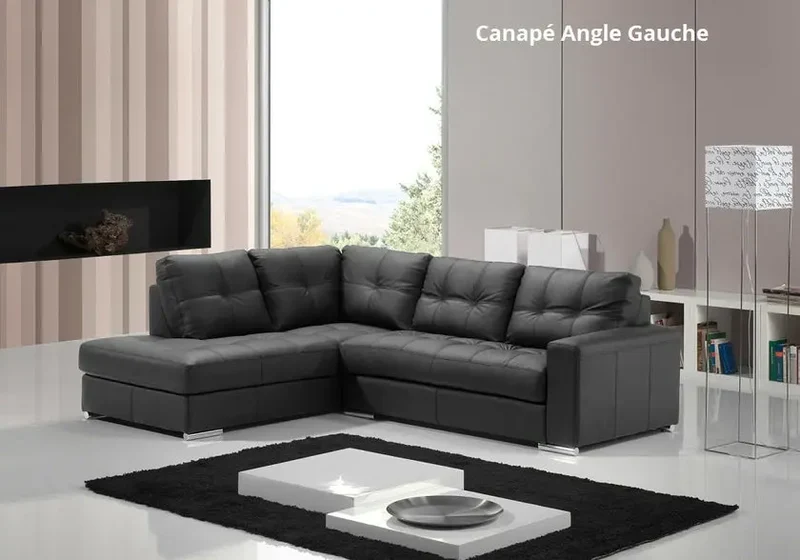 Canapé d'angle en cuir noir convertible - Alexie