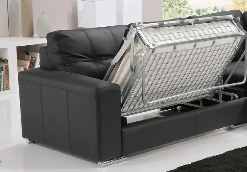 Canapé d'angle en cuir noir convertible - Alexie