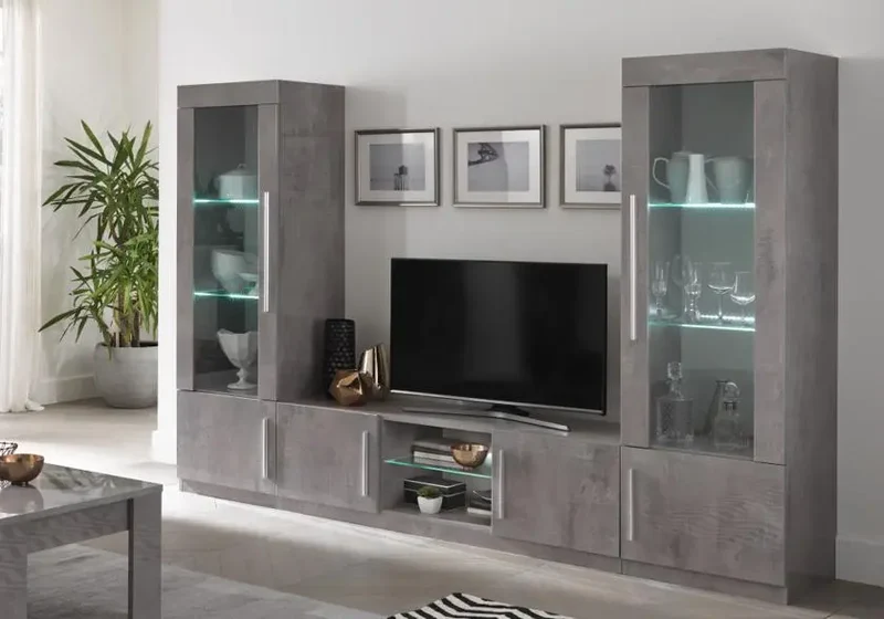 Mur TV LED béton laqué GRETA