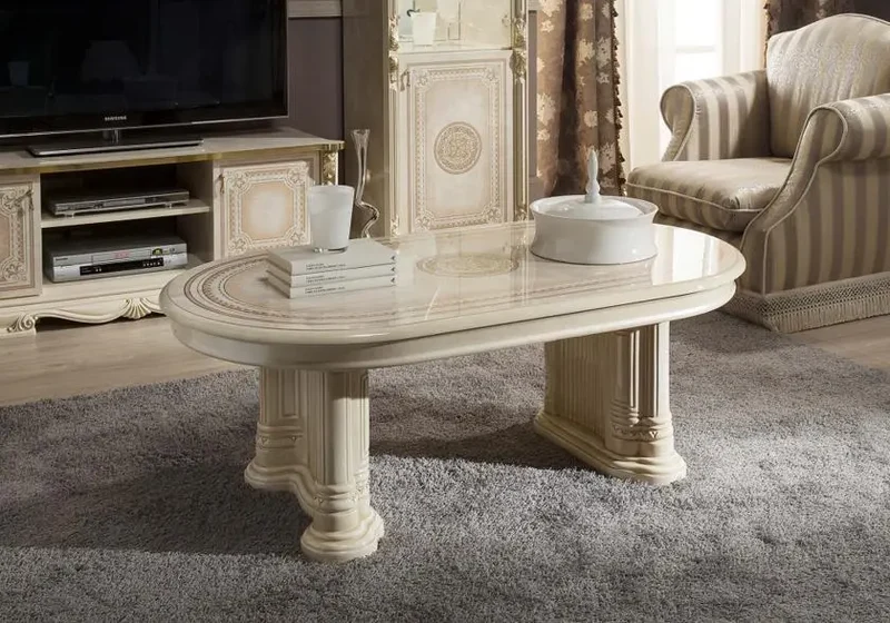 Mur TV baroque laqué beige GRETA