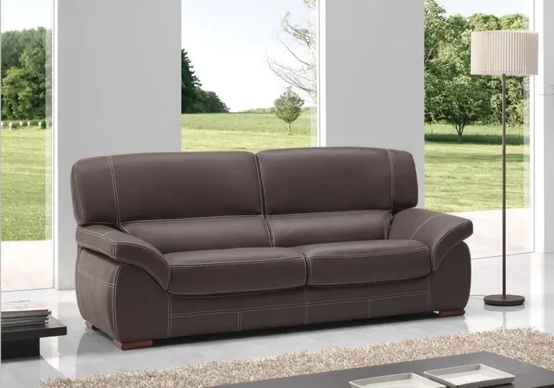 Canapé droit ou convertible en cuir marron - Adela