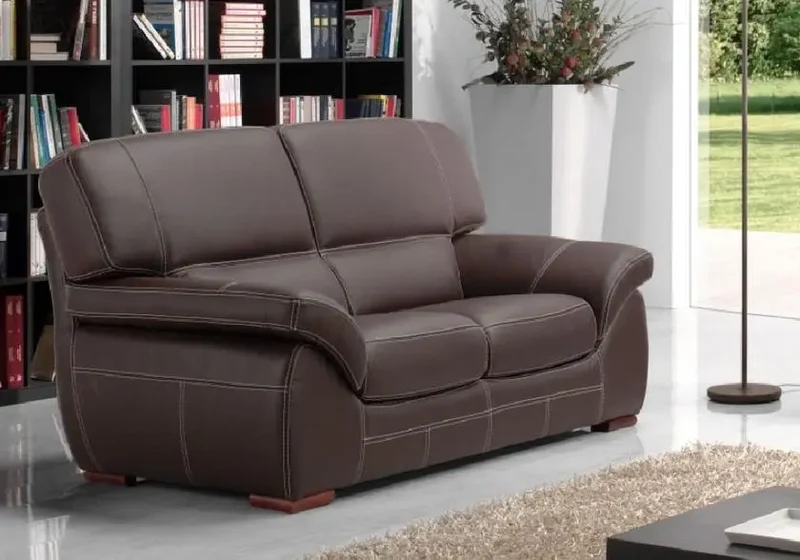 Canapé droit ou convertible en cuir marron - Adela