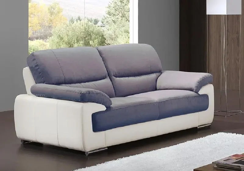 Canapé droit bicolore en cuir et microfibre gris - Anne