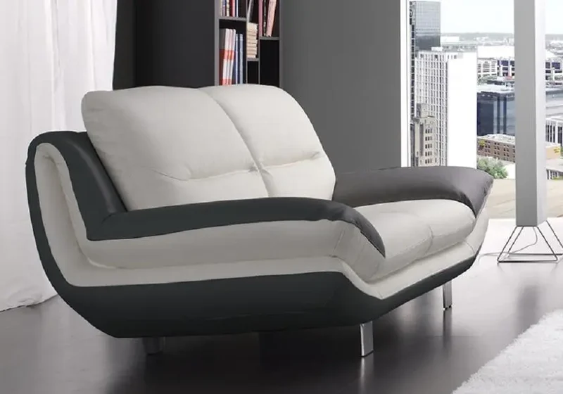 Canapé droit bicolore en cuir blanc et taupe - Bea