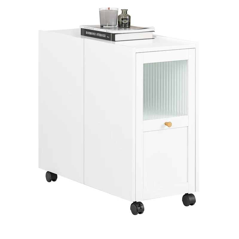 SoBuy FBT150-W Bout de Canapé sur roulettes Table de Chevet Table de Nuit Table d'Appoint avec 1 Tiroir et 2 Portes