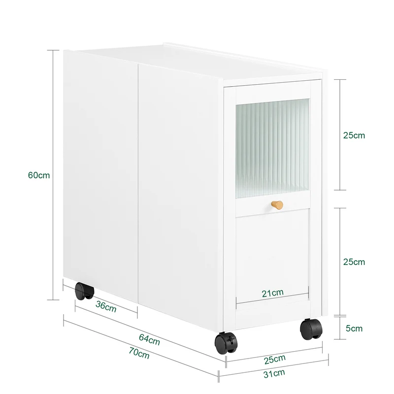 SoBuy FBT150-W Bout de Canapé sur roulettes Table de Chevet Table de Nuit Table d'Appoint avec 1 Tiroir et 2 Portes
