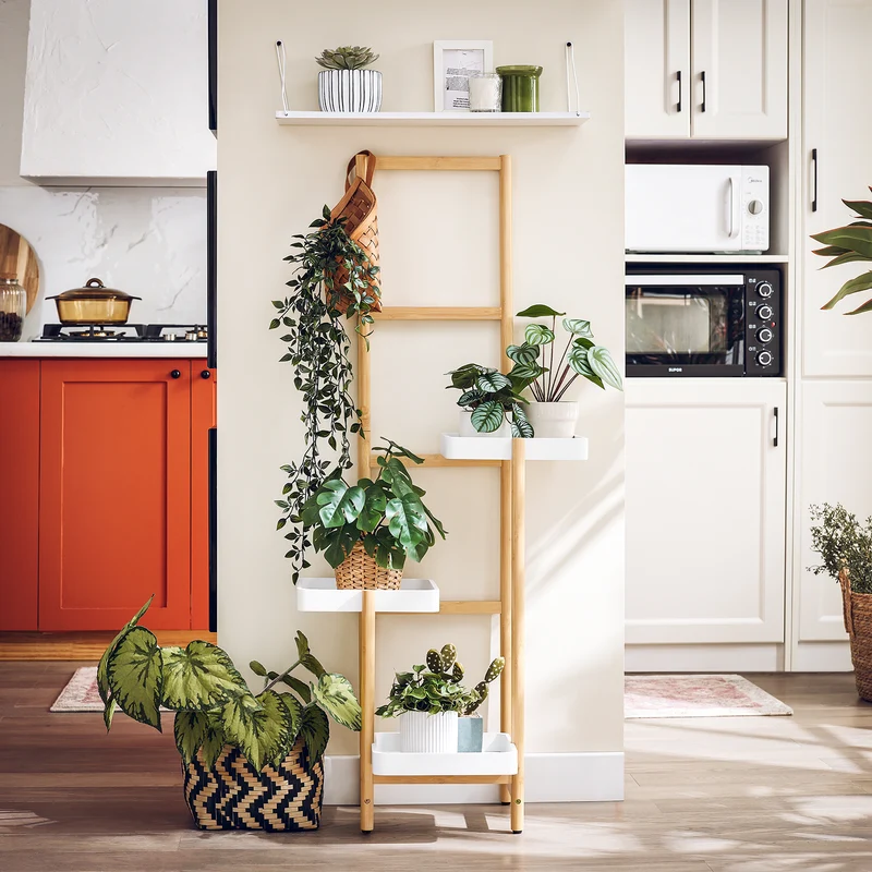 SoBuy STR13-WN Étagère à Fleurs Support de Pots de Fleurs Porte Plante en Bambou à 5 niveaux