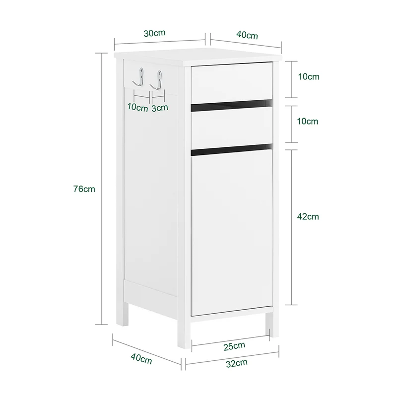 SoBuy FWT108-W Caisson de Bureau, Organiseur Bureau, Bout de Canapé, Table de Chevet, Armoire Rangement à 2 Tiroirs et 1 Porte