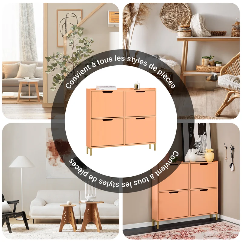 SoBuy FSR100-RS Meuble à Chaussures Design Élégant 4 Abattants – Déco Entrée Moderne – 100x19x91 cm Rosé