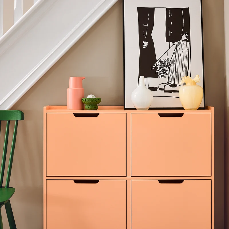 SoBuy FSR100-RS Meuble à Chaussures Design Élégant 4 Abattants – Déco Entrée Moderne – 100x19x91 cm Rosé