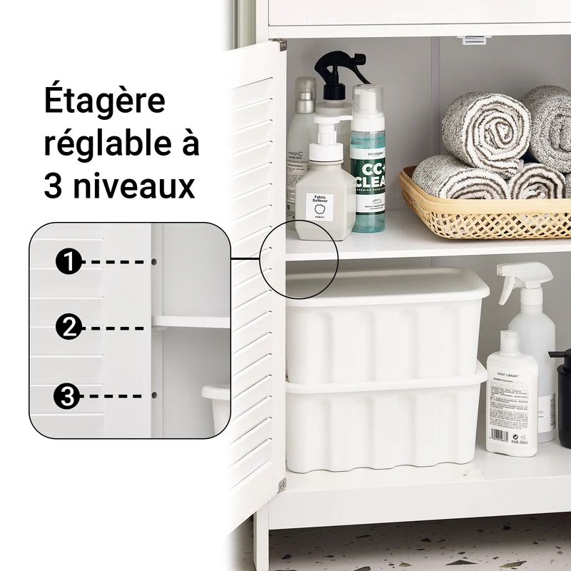 SoBuy FRG238-WN Meuble Bas Salle de Bain avec Étagère Réglable, 1 Tiroir et 2 Portes, pour Salle de Bain et WC, Compact – L60×P35×H87 cm, Blanc et Naturel