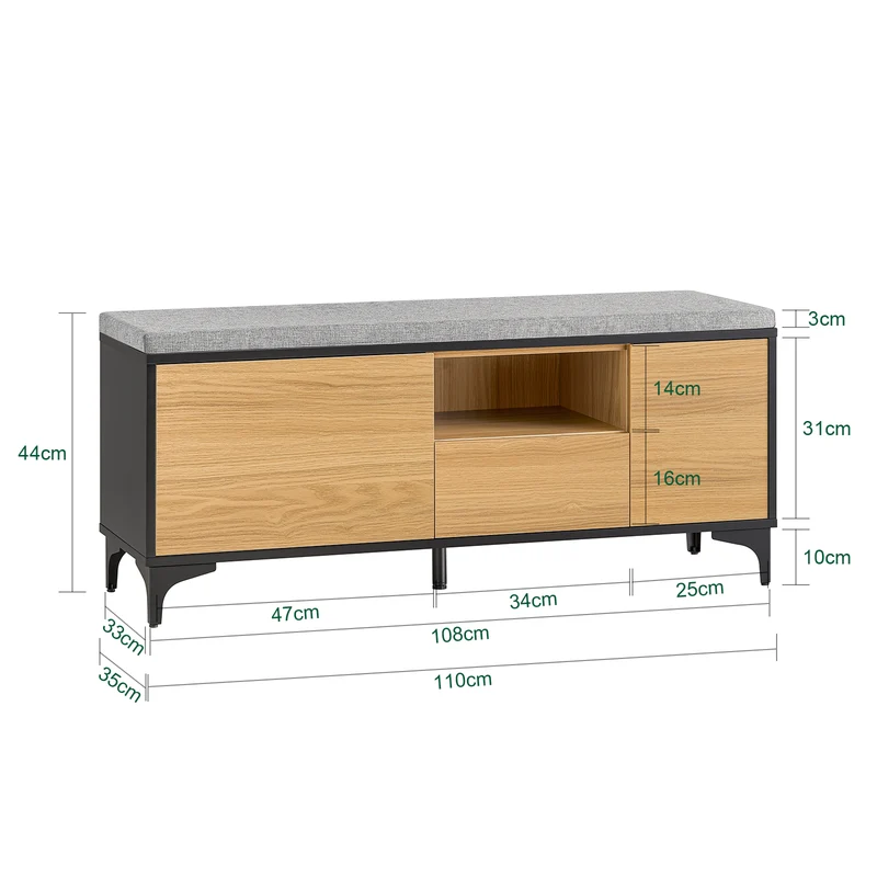 SoBuy FSR175-N Banc de Rangement, Banc à Chaussures, avec 1 Coussin Rembourré, 1 Tiroir et 2 Portes pour Entrée