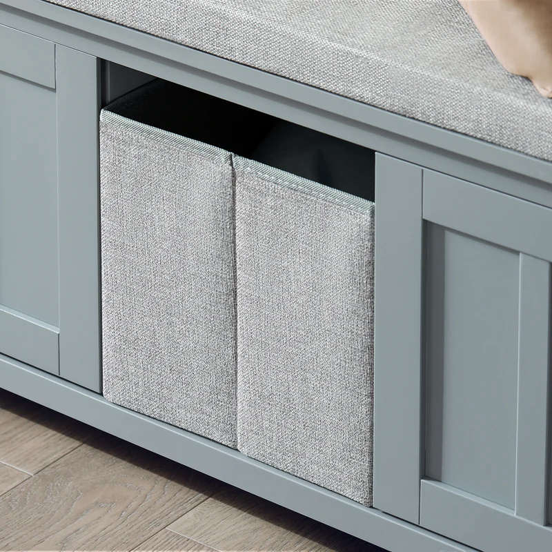 SoBuy FSR173-HG Banc de Rangement à Chaussures, Meuble à Chaussures, Meuble Bas avec 1 Coussin Rembourré, 1 Paniers et 2 Portes