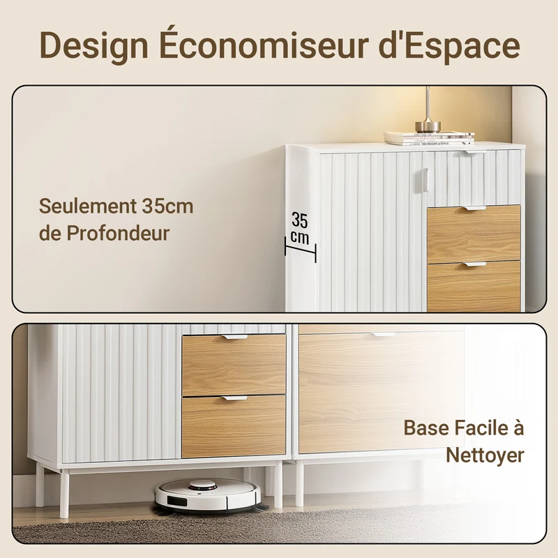 SoBuy FSB91-WN Buffet Meuble de Rangement avec 3 Tiroirs et 1 Porte, Pieds en Métal, Commode Multifonction pour Entrée Salon – 75x35x76 cm, Blanc et Naturel