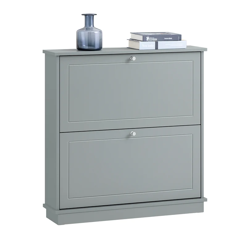 SoBuy FSR99-HG Armoire à Chaussures 2 Abattants Ultra-Slim 18cm, Rangement 6- Paires pour Couloir – 76x18x78 cm, Gris