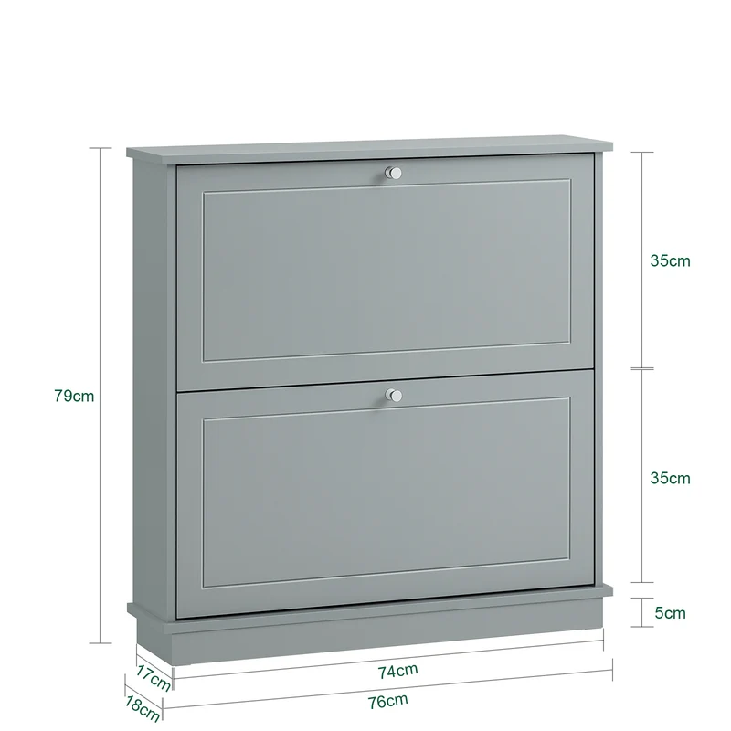 SoBuy FSR99-HG Armoire à Chaussures 2 Abattants Ultra-Slim 18cm, Rangement 6- Paires pour Couloir – 76x18x78 cm, Gris