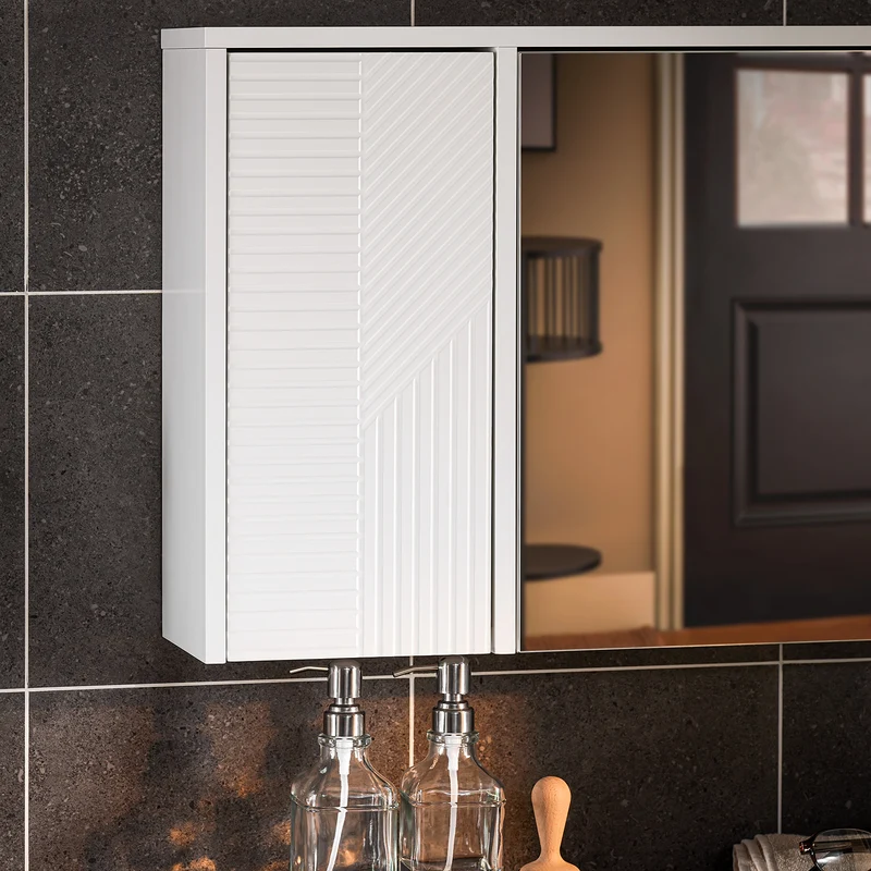 SoBuy BZR153-W Armoire Murale avec Miroir, Placard de Rangement , Meuble Haut avec 2 Portes, Étagères Réglables, 60x15x46 cm