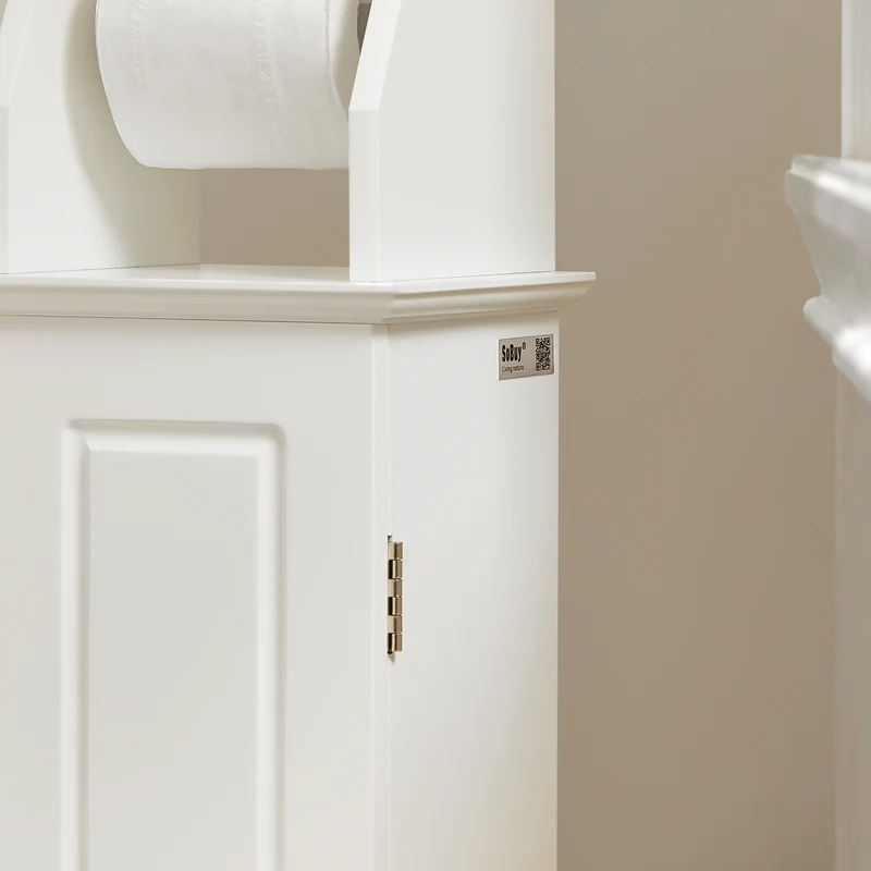 SoBuy BZR53-W Support Papier Toilette Armoire Toilettes Porte Brosse WC Meuble de Salle de Bain sur Pied en Bois ,20x18x79 cm