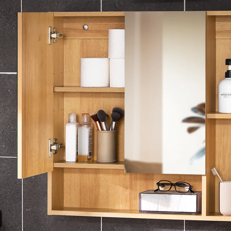 SoBuy BZR177-N Armoire Murale avec Miroir, Placard de Rangement, Meuble Haut avec 2 Portes, Étagère Réglable, 80x13x70 cm