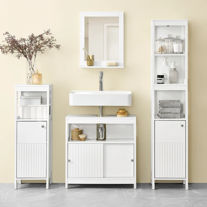 SoBuy BZR187-W Meuble Colonne de Salle de Bain, Armoire Haute, Placard de Rangement, 3 Compartiments Ouverts