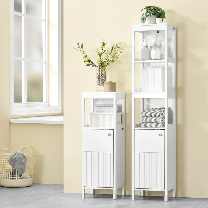 SoBuy BZR186-W Meuble Salle de Bain sous Lavabo, 30x30x89 cm, Meuble de Rangement Armoire WC Blanc, Design Slim, Idéal pour Petites Salles de Bain