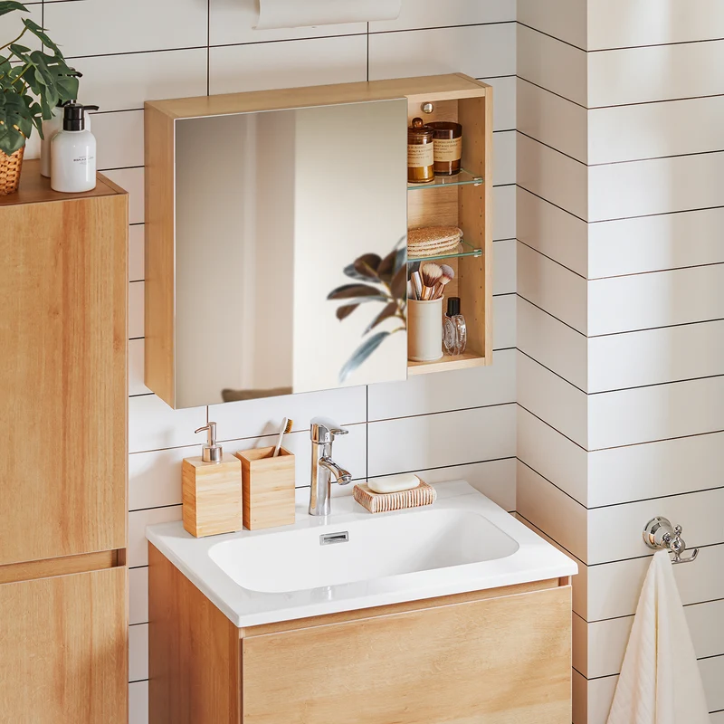 SoBuy BZR173-N Armoire Murale avec Miroir, Placard de Rangement, Meuble Haut avec 1 Porte, Étagères Réglables, 60x15x50 cm