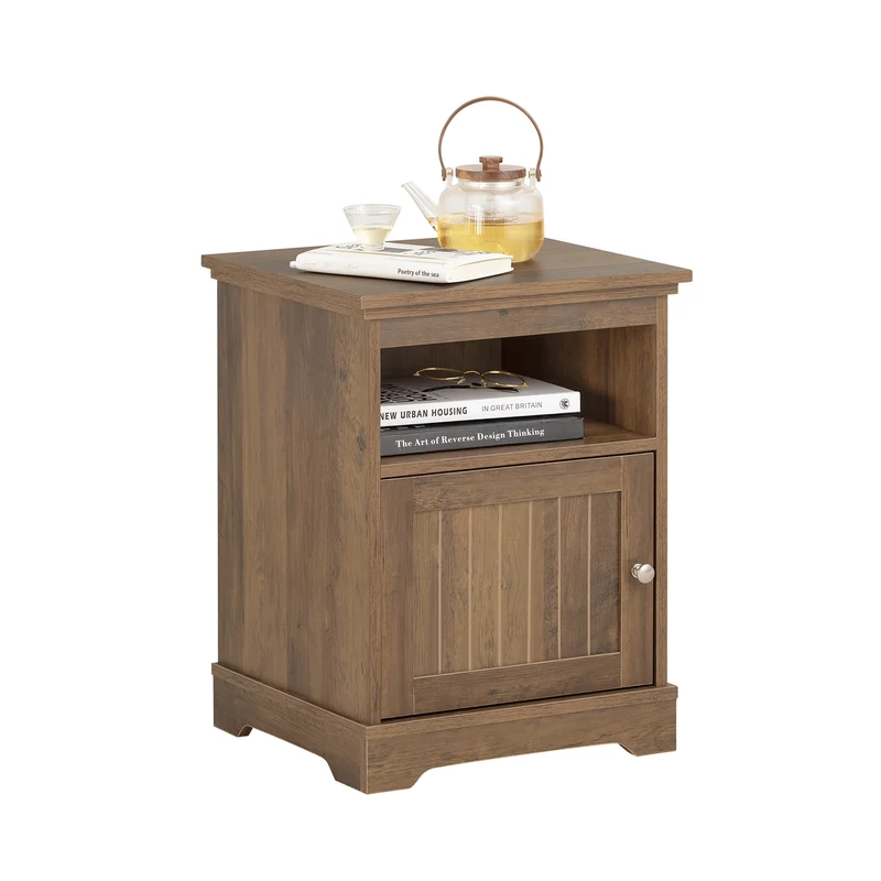 SoBuy FBT151-BR Table de Chevet, Table d'Appoint, Bout de Canapé avec 1 Porte pour Salon, Chambre, L45 x P40 x H59 cm