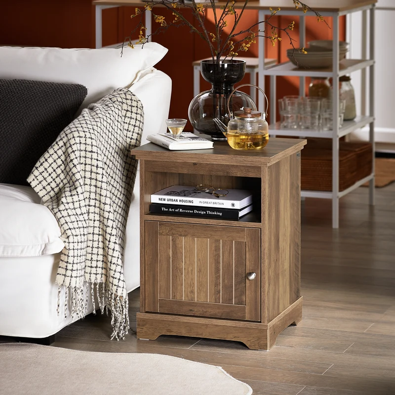 SoBuy FBT151-BR Table de Chevet, Table d'Appoint, Bout de Canapé avec 1 Porte pour Salon, Chambre, L45 x P40 x H59 cm