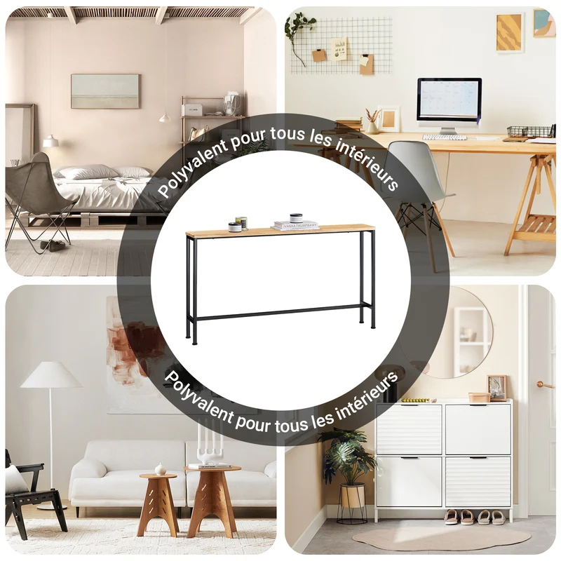 SoBuy FSB19-E Console d’Entrée Design Fonctionnel et Gain de Place, Design Moderne, Structure Robuste, Usage Quotidien – L120×P20×H65 cm, Métal, Naturel et Noir