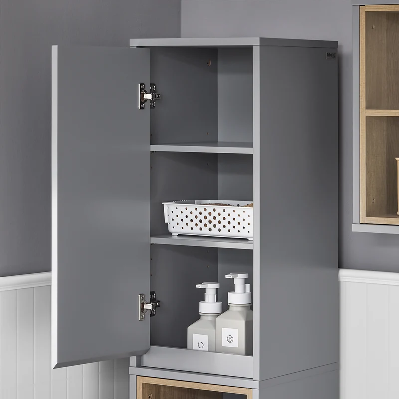 SoBuy BZR147-DG Meuble Colonne Armoire de Salle de Bain Étagère Étroite avec 2 Portes et 2 Compartiments