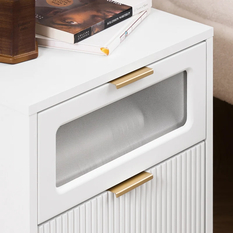SoBuy FBT123-W Table de Chevet avec 2 tiroirs Table de Nuit Bout de canapé Table d'appoint Table Téléphone Table de Café