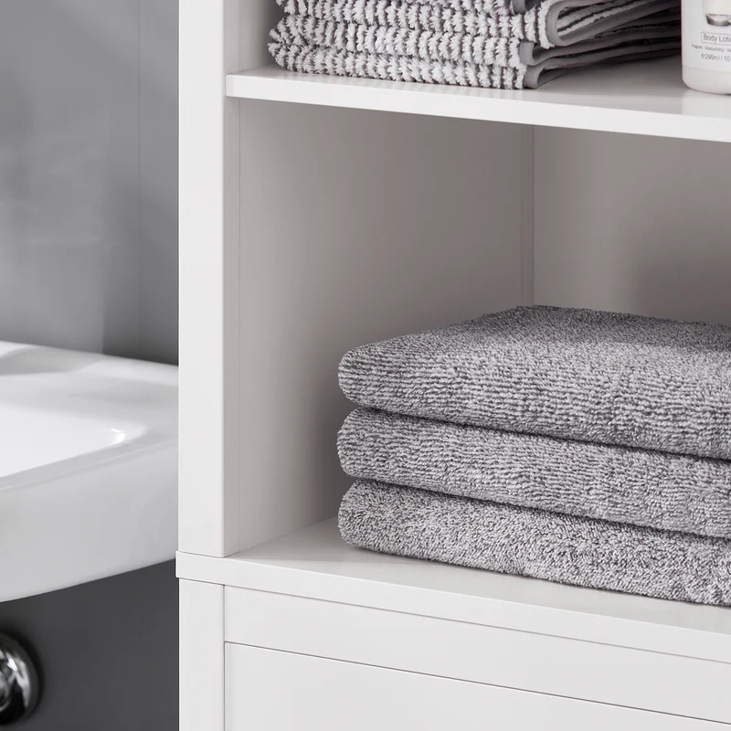 SoBuy BZR95-W Meuble Colonne de Salle de Bain, Étagère de Rangement avec 1 Panier à Linge et 3 Étagères