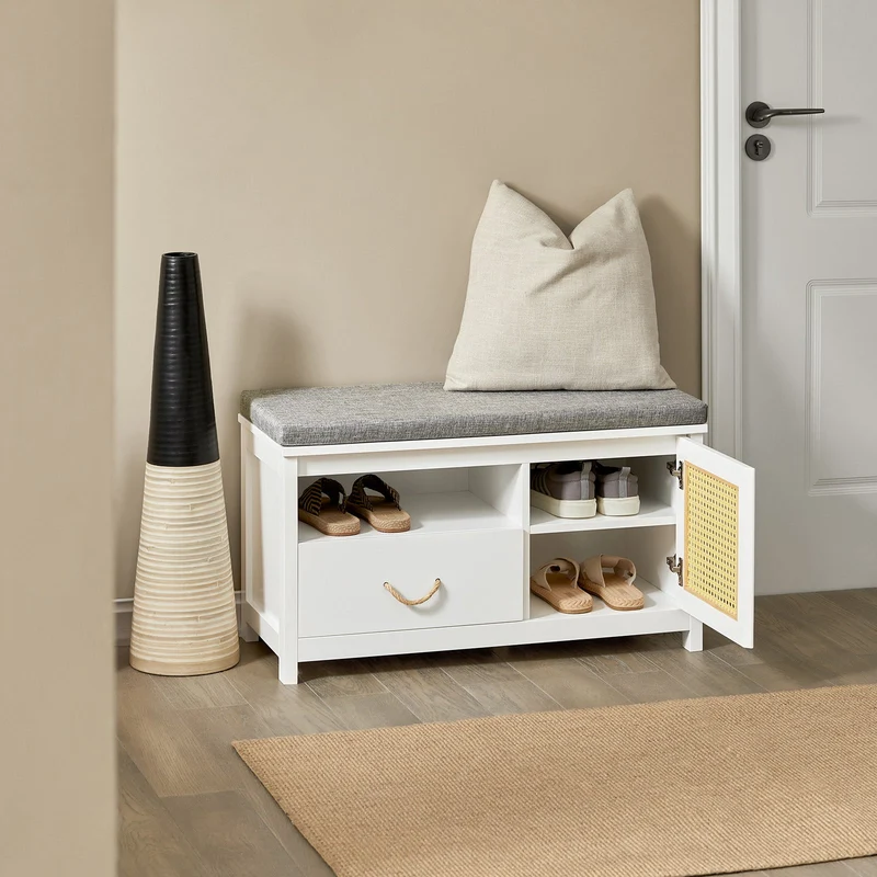 SoBuy FSR126-W Banc à Chaussures avec Coussin Rembourré et Rangement pour Entrée Couloir – 81x36x46 cm, Blanc