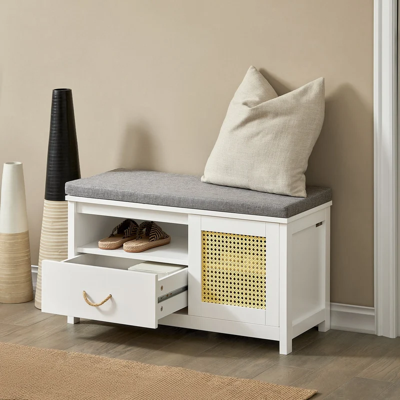 SoBuy FSR126-W Banc à Chaussures avec Coussin Rembourré et Rangement pour Entrée Couloir – 81x36x46 cm, Blanc